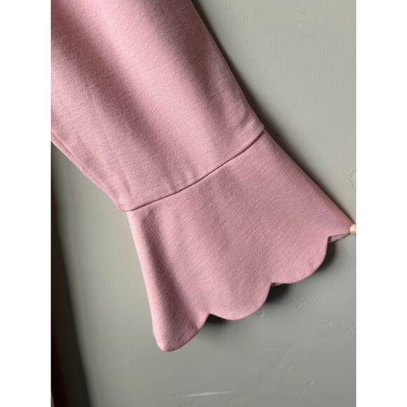 NWT Talbots Pink 3/4 Bell Sleeve Scalloped Hem Ponte Sheath Midi Dress Sz 12 - Picture 8 of 9